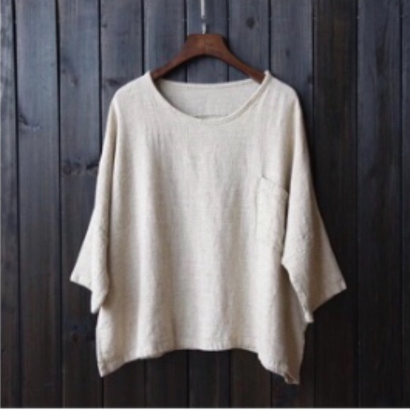 Linen Batwing Loose Top - Picture 3 of 6